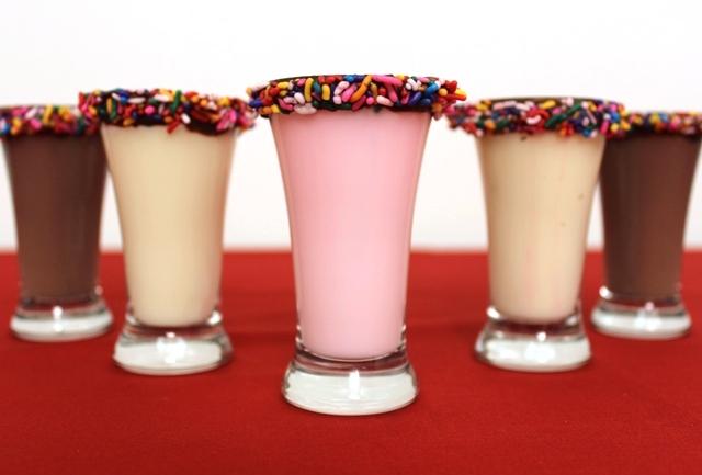 Milk Shooters Dipped in Chocolate and Sprinkles