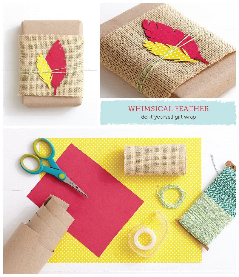Whimsical Feather DIY Gift Wrap Idea