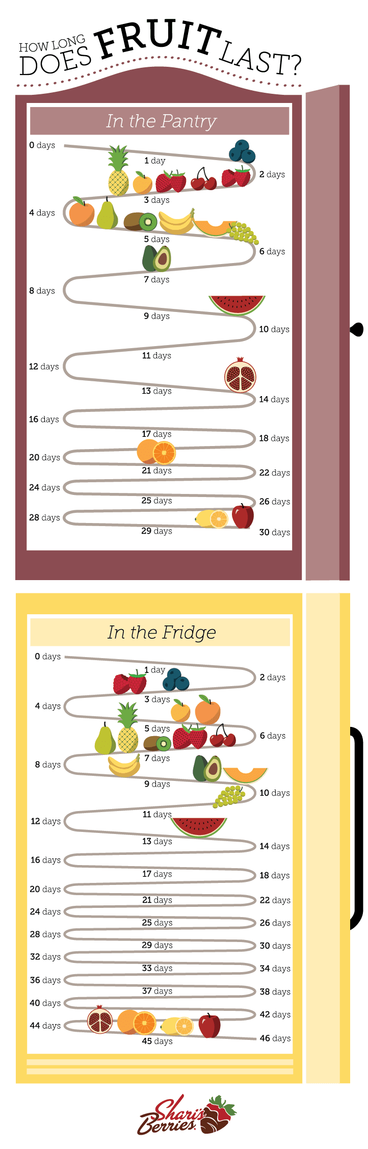 Graphic of how long fruit lasts by Shari