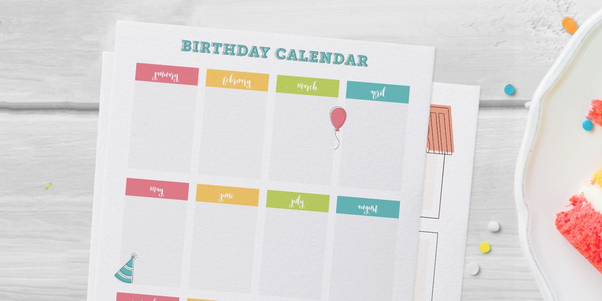 one page birthday calendar