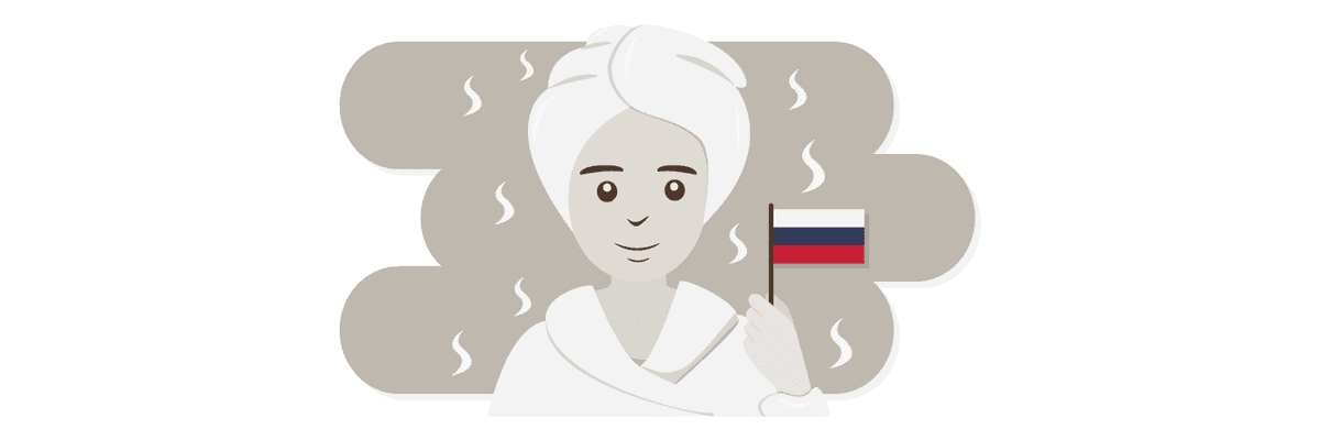 woman in sauna holding a flag