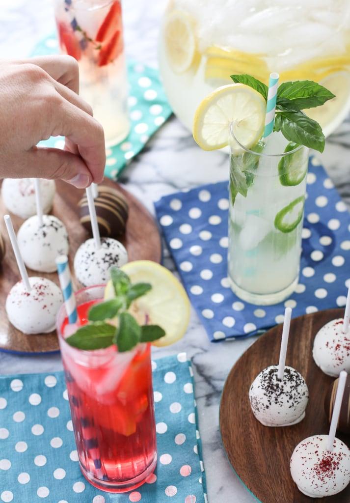 Summer tablescape with lemonade and cake pop desserts